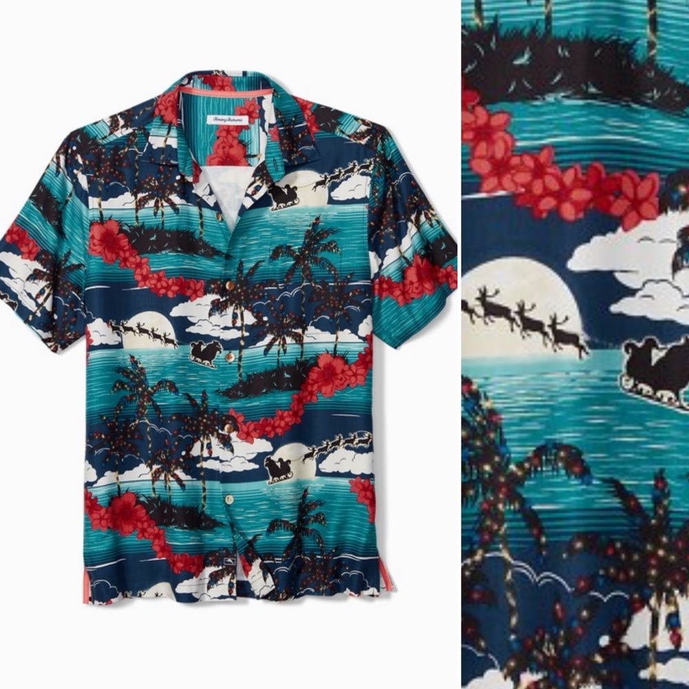 Moonlight In Paradise Camp Shirt (Christmas Santa and Reindeer Pattern)